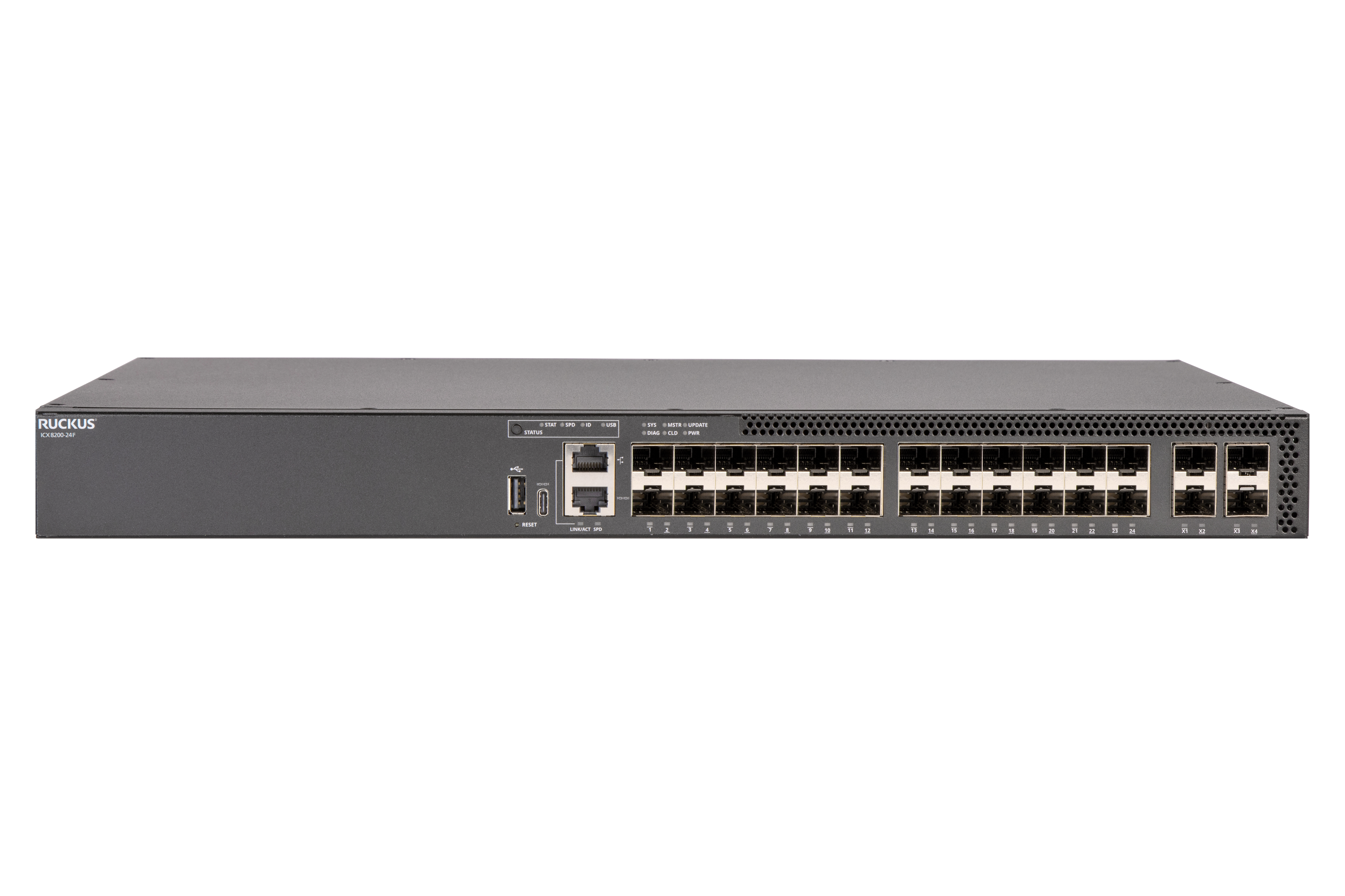 ICX8200-24F - Ruckus ICX 8200-24F - Switch - L3 - managed - 24 x 10/100/1000 + 4 x 10 Gigabit SFP+ + 4 x 25 GbE SFP28 (Stacking / Uplink)