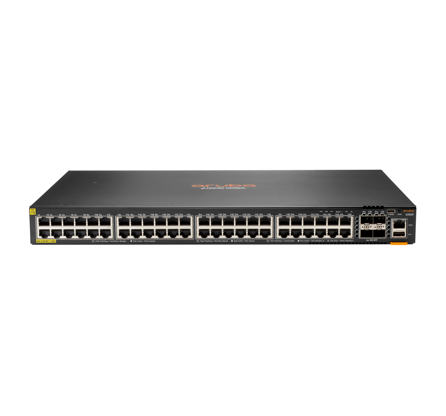 JL728AR#ABB - HPE Aruba Networking Aruba 6200F 48G Class4 PoE 4SFP+ 740W, Managed, L3, Gigabit Ethernet (10/100/1000), Power over Ethernet (PoE), Rack-Einbau, 1U