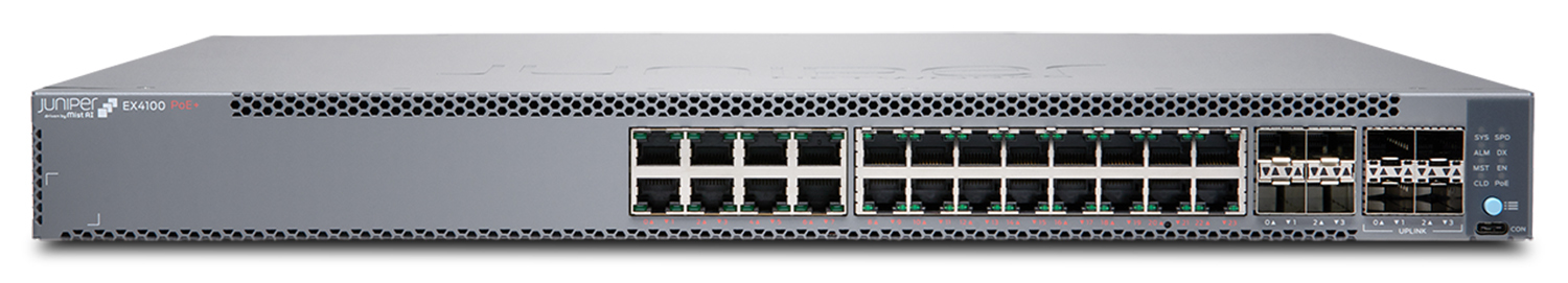 EX4100-24P - Juniper EX Series EX4100-24P - Switch - L3 - managed - 24 x 10/100/1000Base-T + 4 x 10 Gigabit (Uplink)