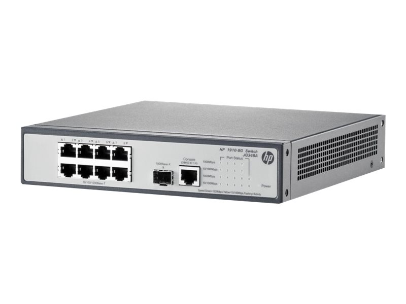 JG348A - HPE 1910-8G Switch - Switch - L3 - managed - 8 x 10/100/1000 + 1 x Gigabit SFP