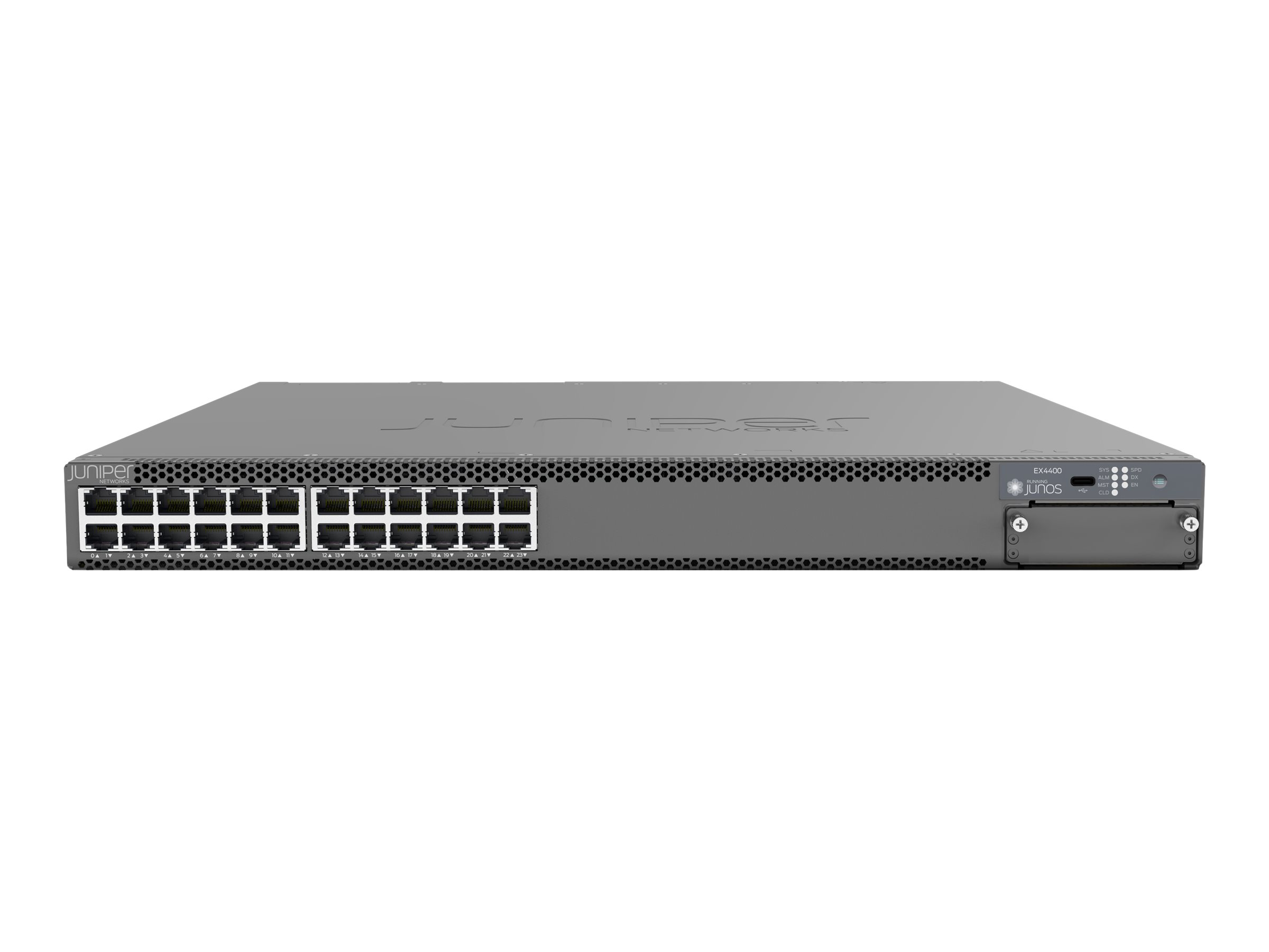 EX4400-24T-DC-TAA - Juniper EX Series EX4400-24T-DC - Switch - L3 - managed - 24 x 10/100/1000 + 2 x 100 Gigabit (Uplink / Stacking)
