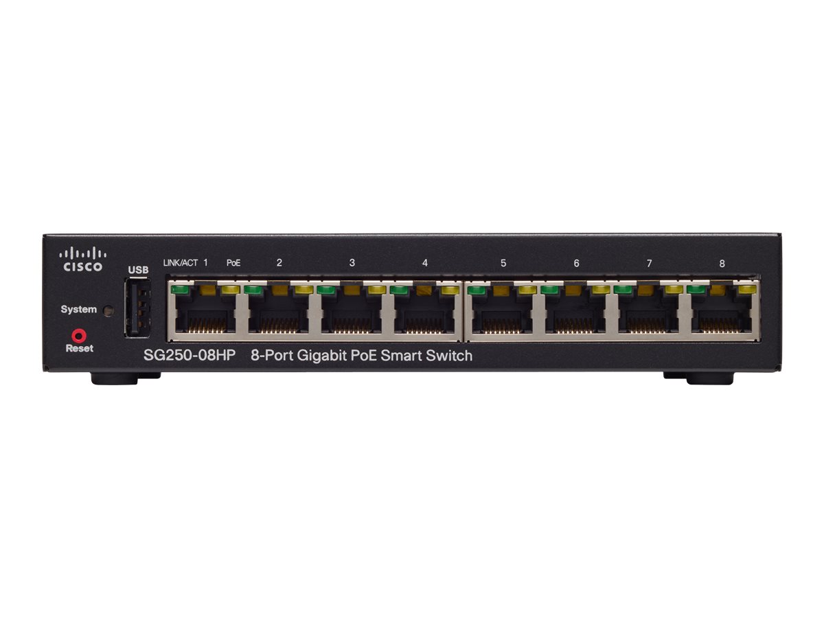 SG250-08HP-K9-EU - Cisco 250 Series Switch, Smart, 8x 10/100/1000 (PoE+)