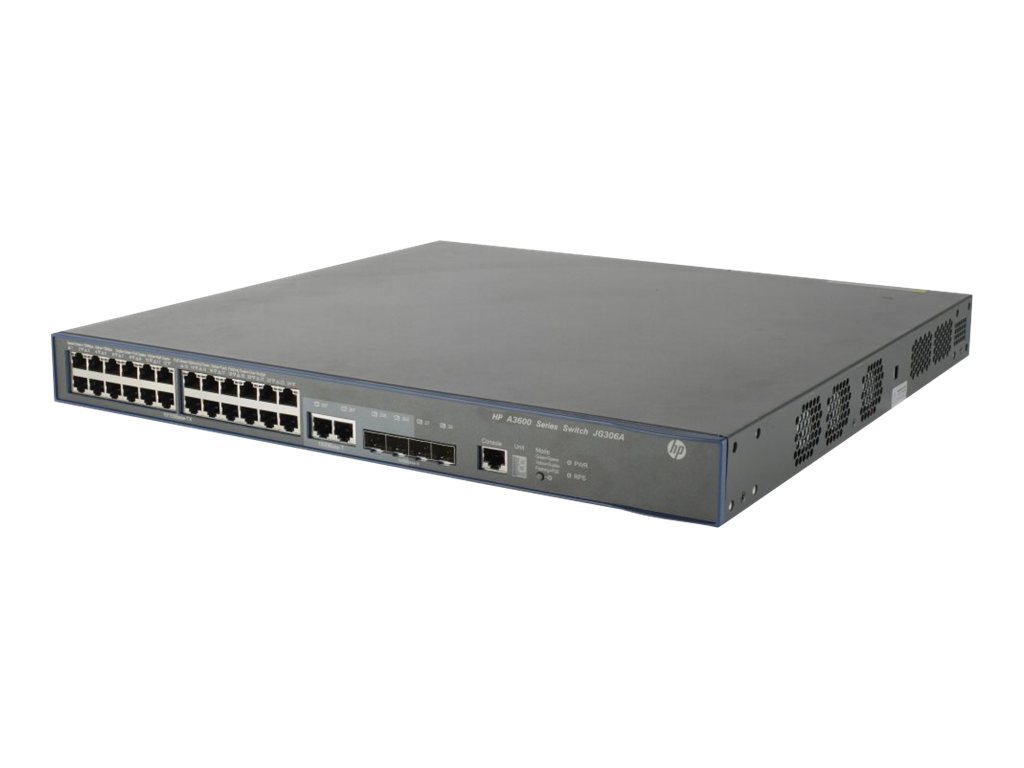 JG306A - HPE 3600-24-PoE+ v2 SI - Switch - managed - 24 x 10/100 + 4 x Gigabit SFP + 2 x Shared 10/100/1000