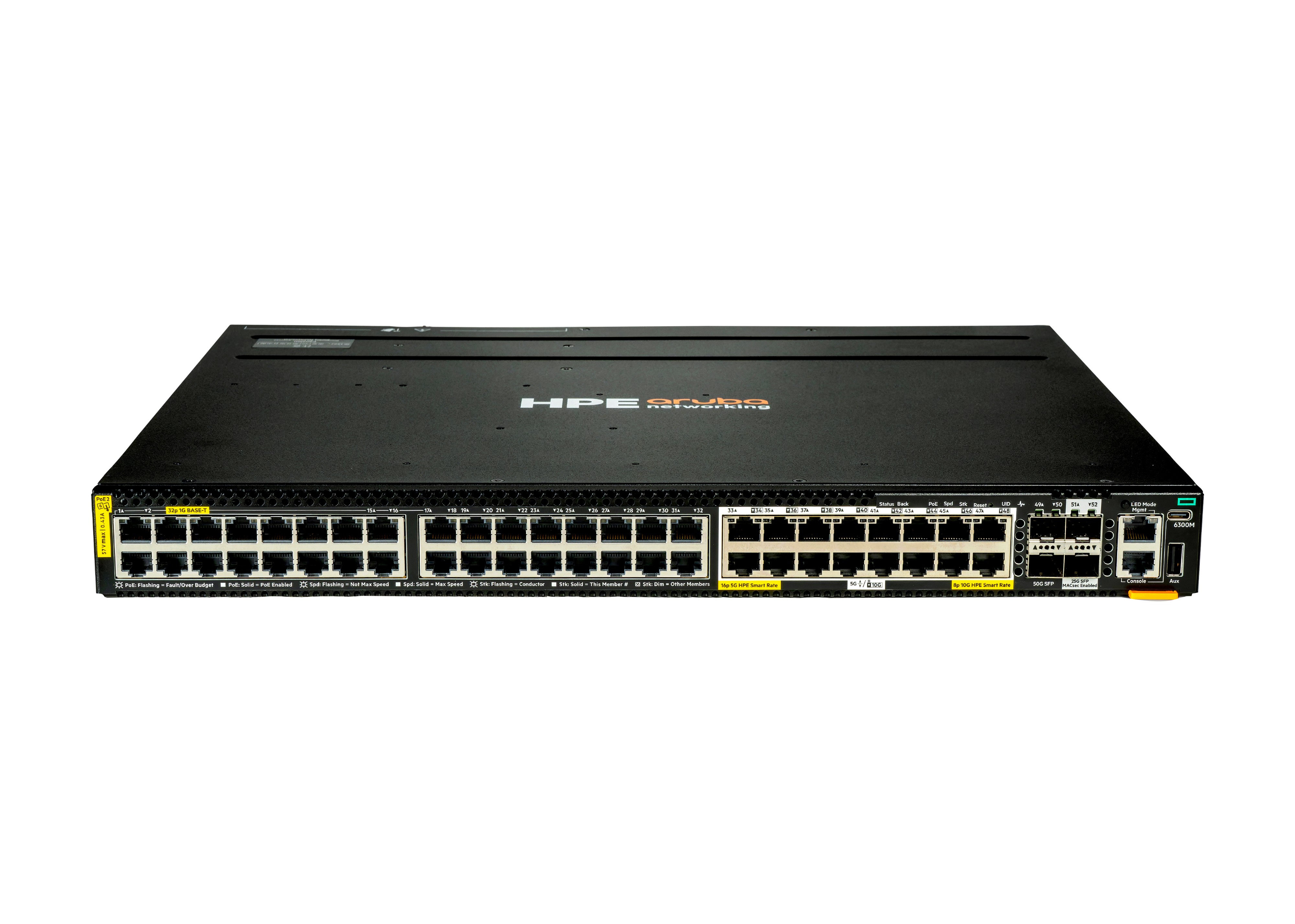 S4P41A - HPE Aruba Networking CX 6300M 32p 1G 16p Smart Rate 5G Class8 PoE 2p SFP56 50G 2p SFP28 25G MACsec Switch - Switch - L3 - managed - 32 x 10/100/1000 (PoE++)