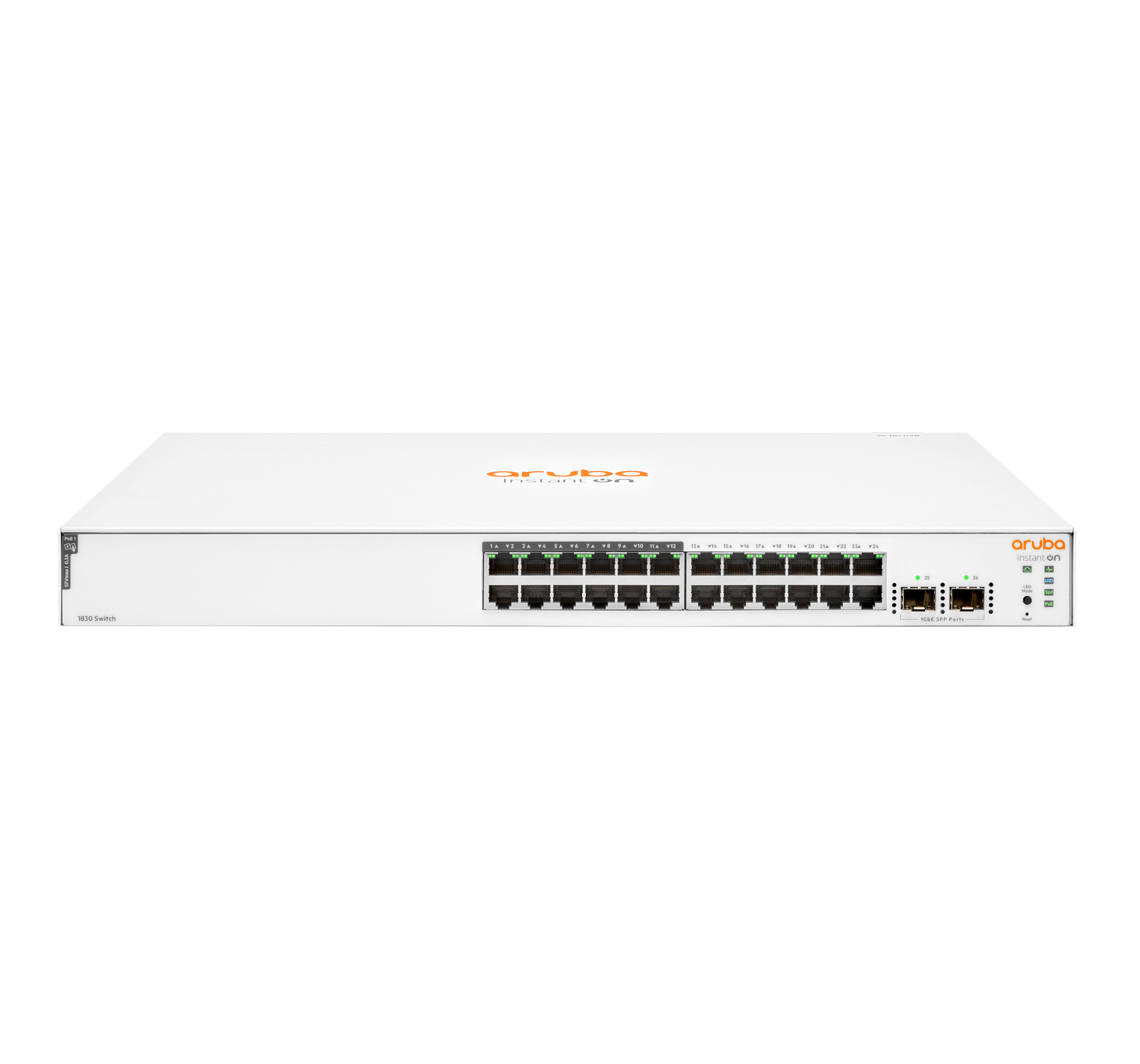 JL813A#ABB - HPE Aruba Networking Aruba Instant On 1830 24G 12p Class4 PoE 2SFP 195W, Managed, L2, Gigabit Ethernet (10/100/1000), Power over Ethernet (PoE), Rack-Einbau, 1U