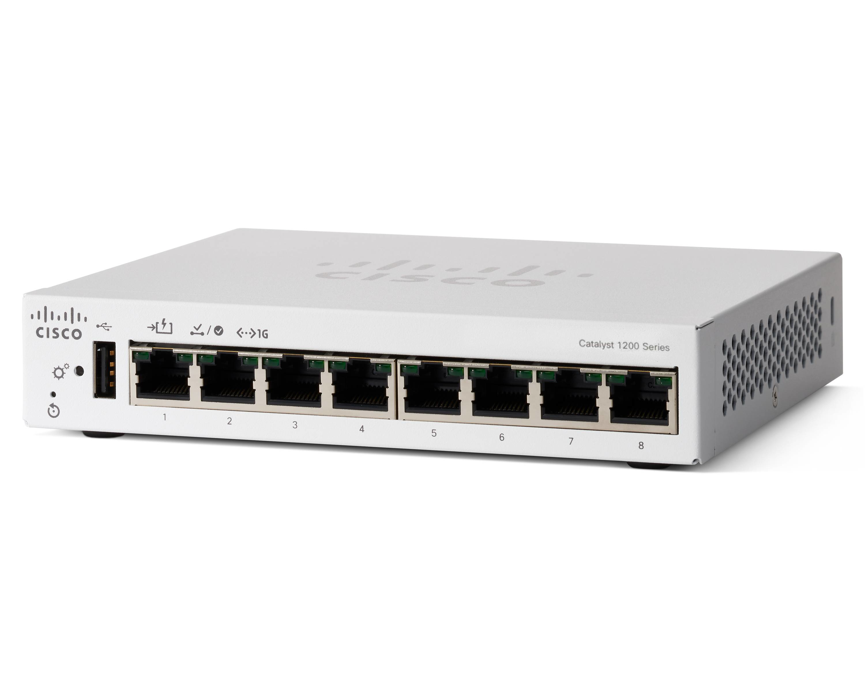 C1200-8T-D - Cisco Catalyst 1200 Switch, Gigabit Ethernet, L3, Smart, 8 x 10/100/1000, Desktop, PoE (67 W)