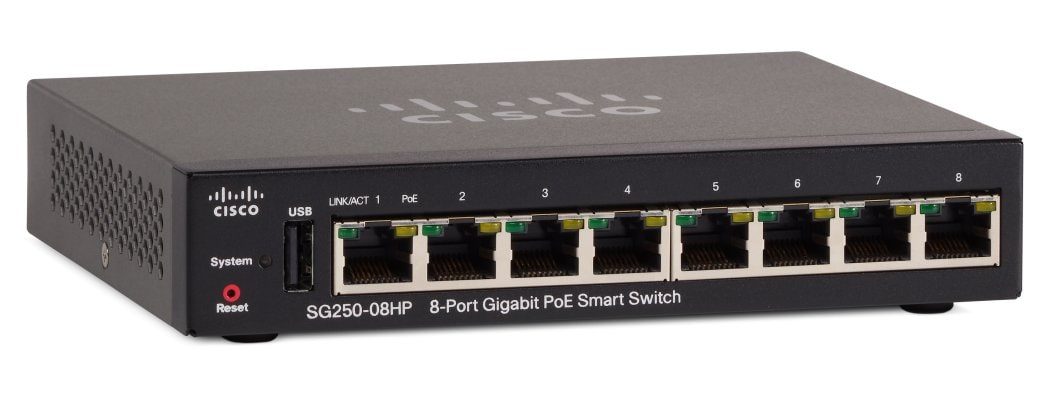 SG250-08HP-K9 - Cisco SG250, Managed, L3, Gigabit Ethernet (10/100/1000), Power over Ethernet (PoE)