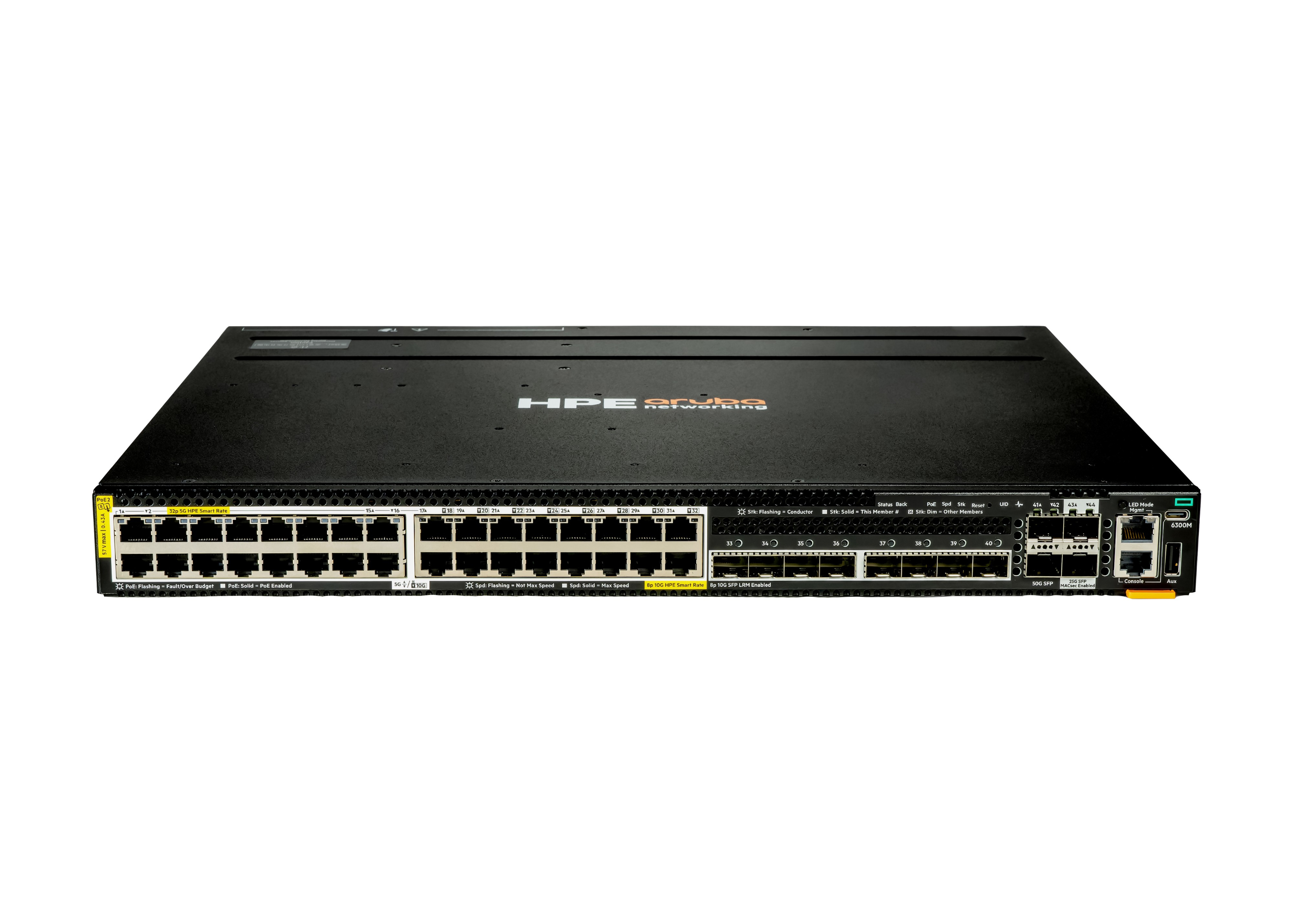 S4P42A - HPE Aruba Networking CX 6300M 32p Smart Rate 5G CL8 8p SFP+ 10G LRM 2p SFP56 50G 2p SFP28 25G MACsec Switch - Switch - L3 - managed - 32 x 1/2.5/5GBase-T (PoE++)