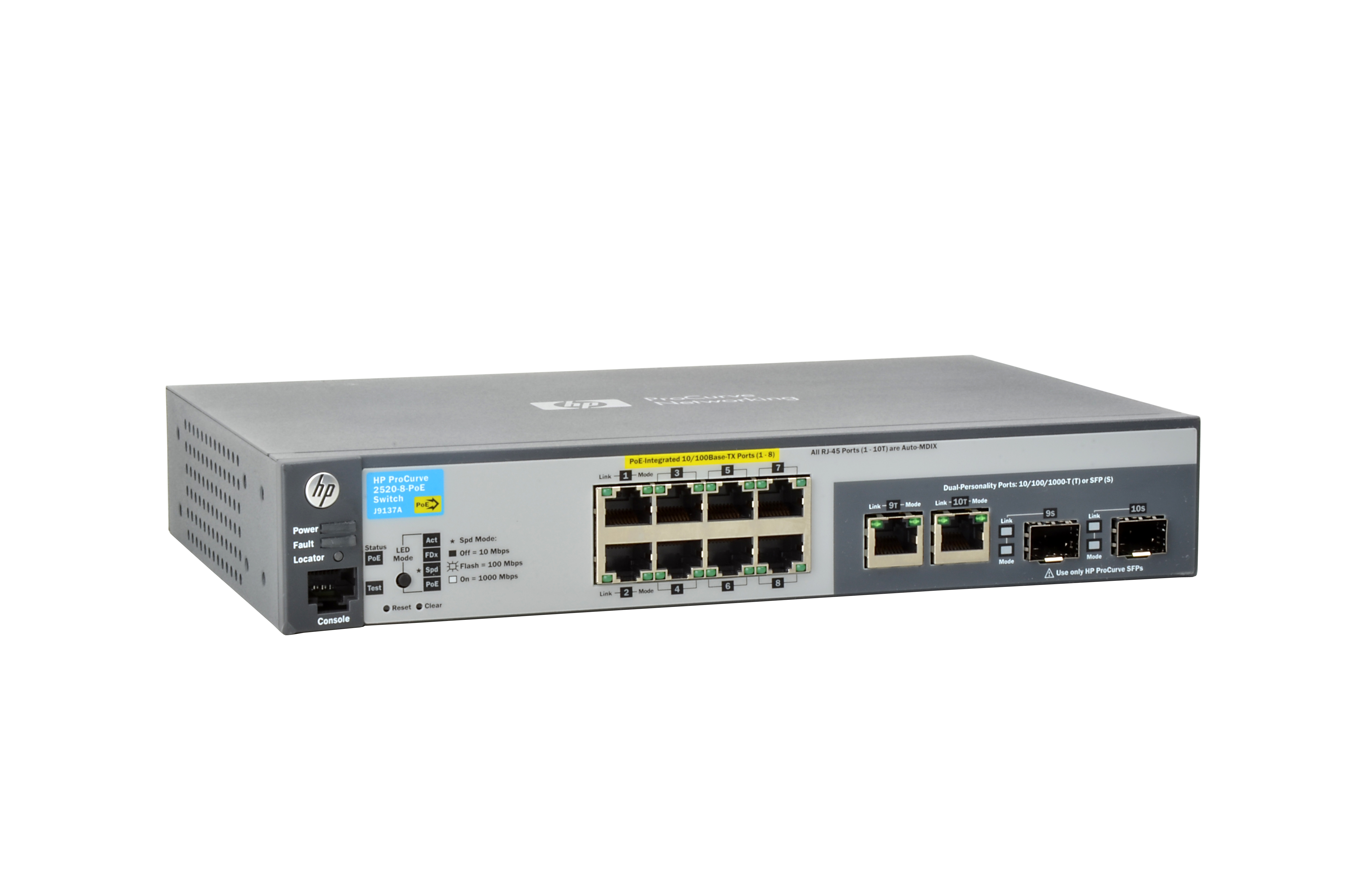 J9137A - HPE 2520-8-PoE Switch - Switch - managed - 8 x 10/100 + 2 x Kombi-Gigabit-SFP + 2 x 10/100/1000