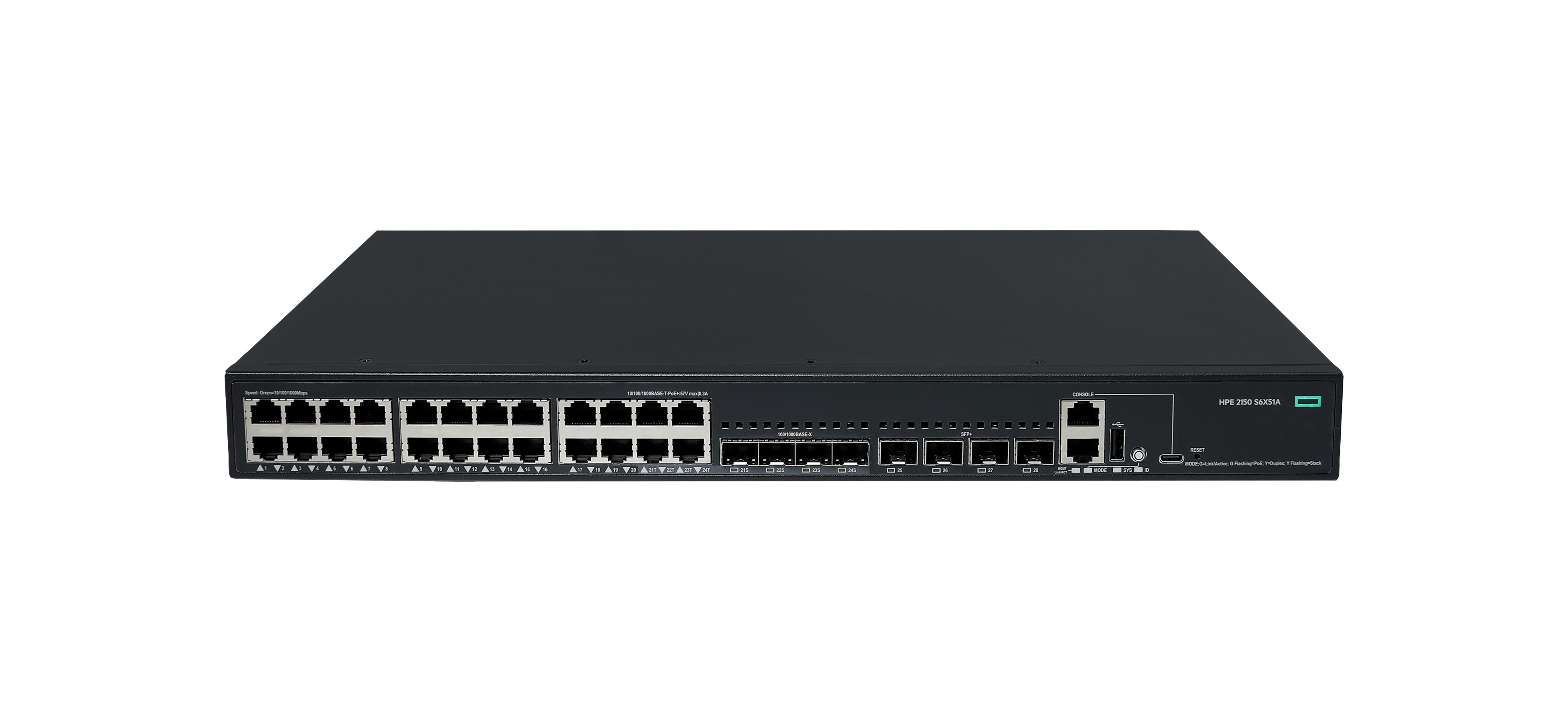 S6X51A - HPE Networking Comware 5150L 24p 10M/100M/1G PoE+ 4p SFP 1G Combo 4p SFP+ 1G/10G 405W - Switch - L3 Lite - managed - 24 x 10/100/1000Base-T (PoE+)
