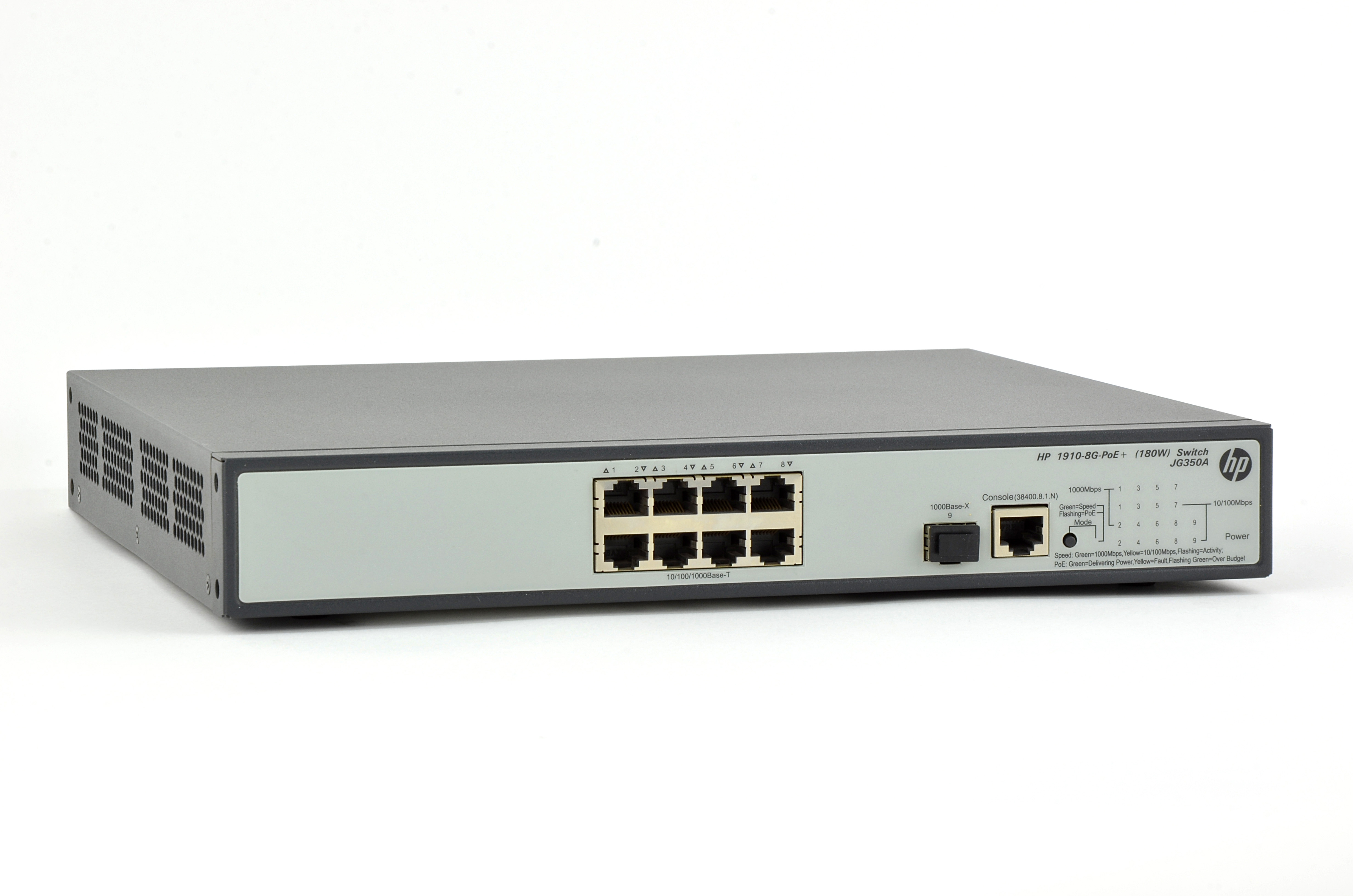 JG350A - HPE 1910-8G-PoE+ (180W), Managed, L3, Gigabit Ethernet (10/100/1000), Power over Ethernet (PoE), Rack-Einbau, 1U