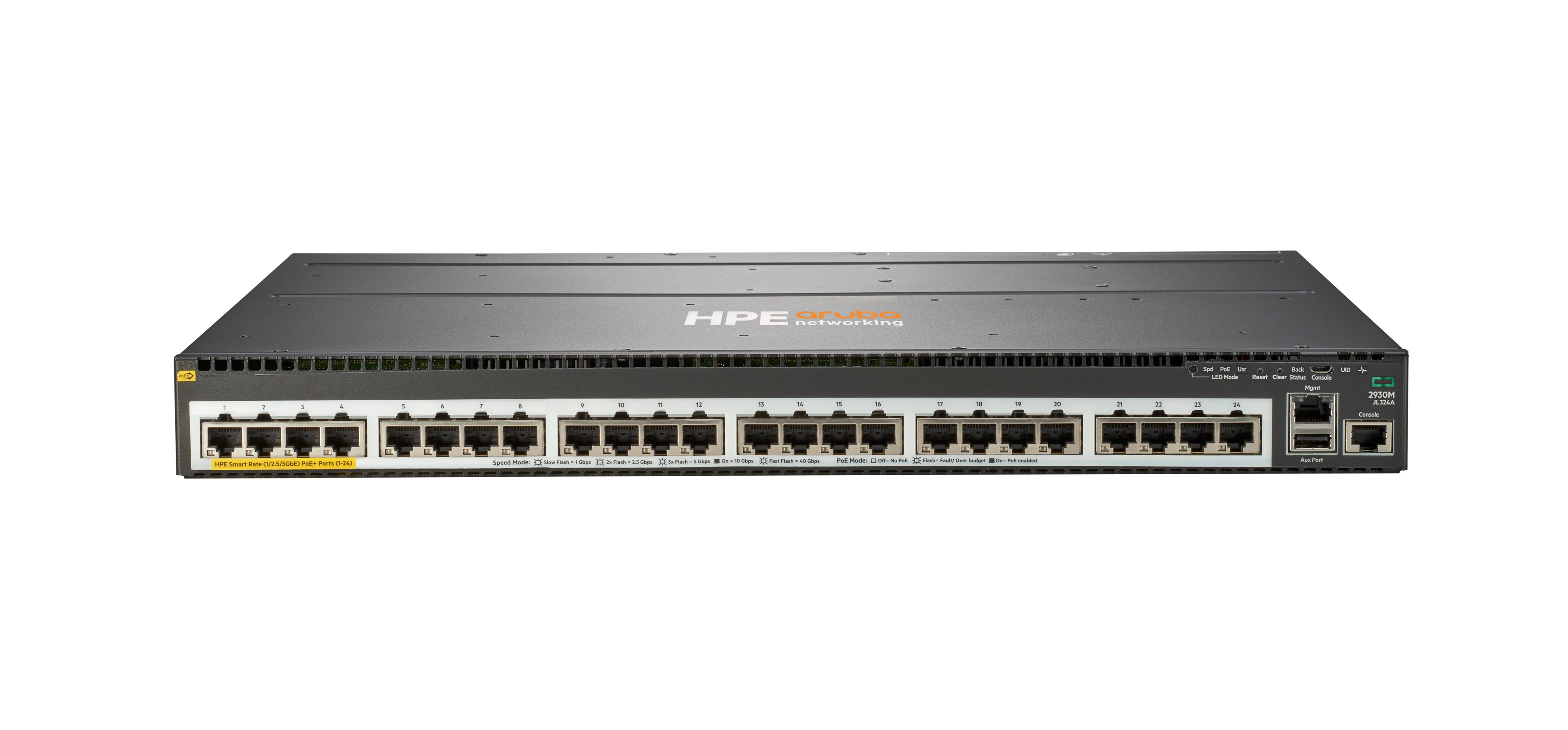 JL324A - HPE Aruba 2930M 24 Smart Rate POE+ Switch - L3 managed - 24 x 1/2.5/5GBase-T - Rack montable - PoE+ (860 W)