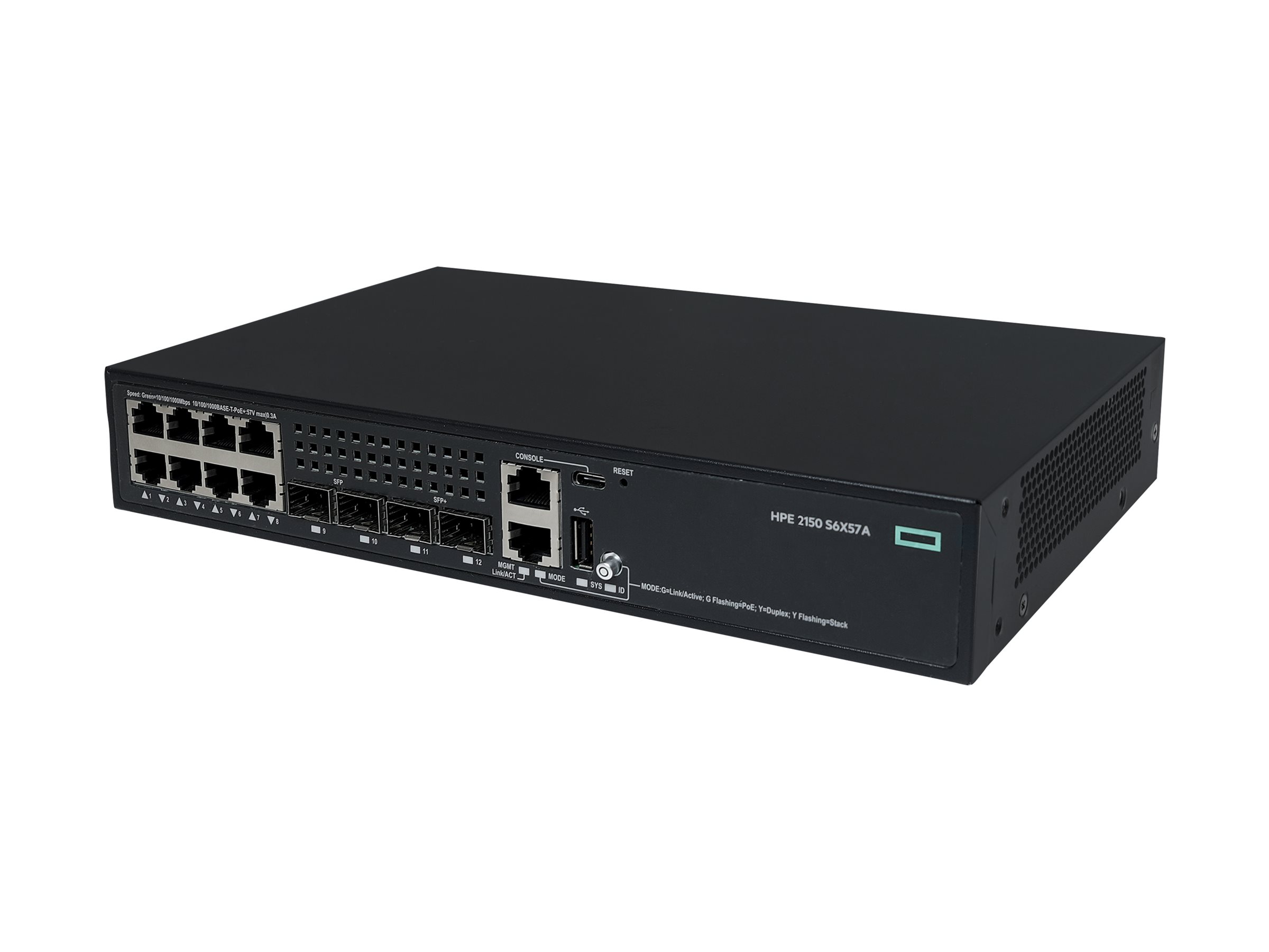 S6X57A#ABB - HPE Networking Comware 2150 8p 10M/100M/1G PoE+ 2p SFP 1G 2p SFP+ 1G/10G 125W - Switch - L3 - managed - 8 x 10/100/1000Base-T (PoE+)