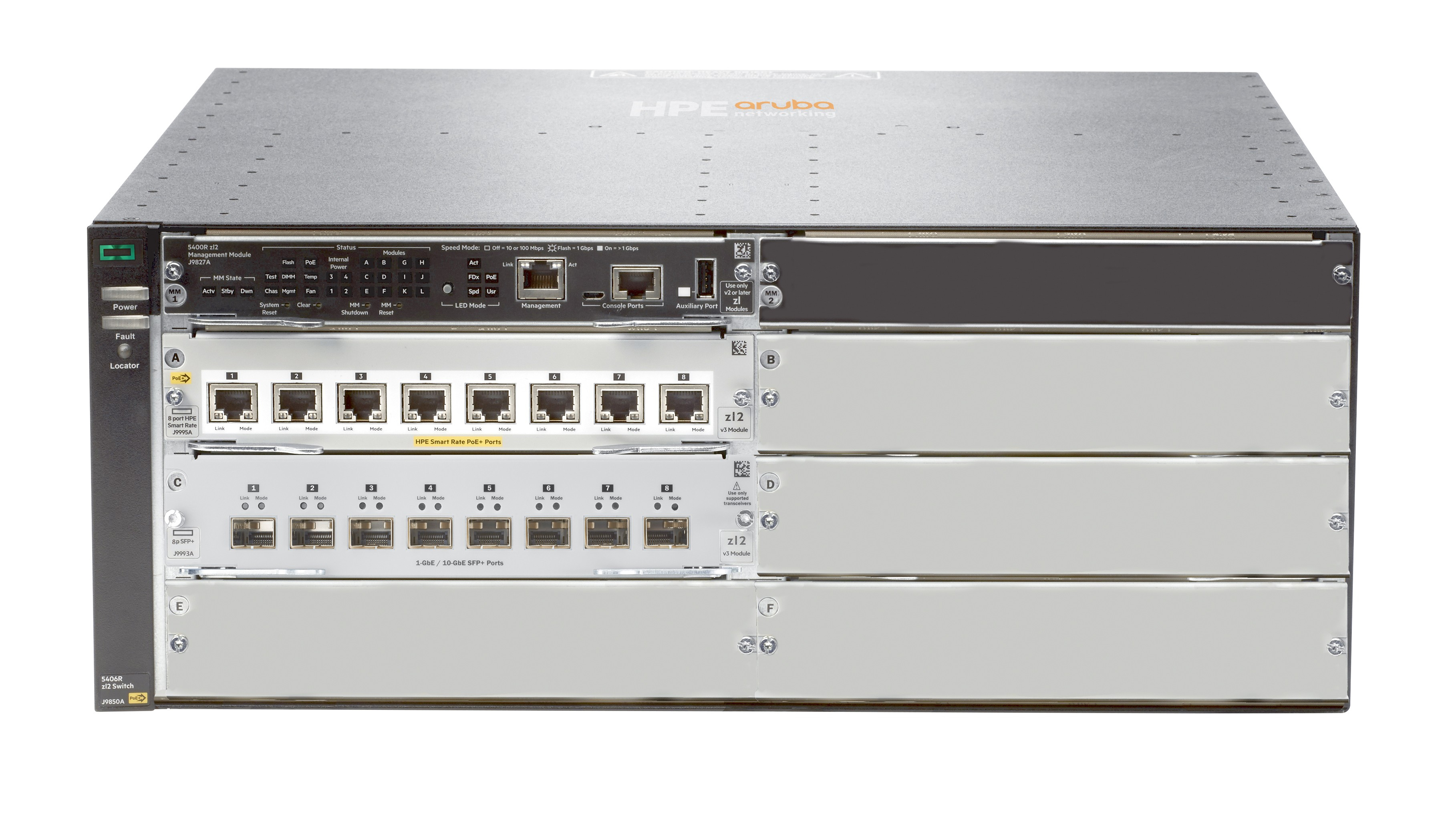 JL002A - HPE Aruba 5406R 8-port 1/2.5/5/10GBASE-T PoE+ / 8-port SFP+ Switch (No PSU)