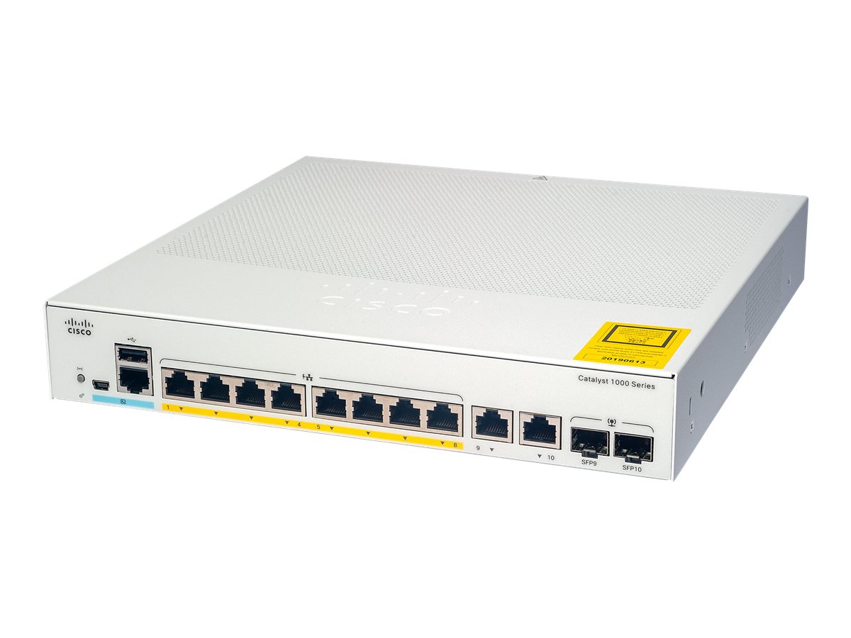 C1000-8P-E-2G-L - Conmutador Cisco Catalyst 1000 - 8 puertos - Gestionado de capa 2 - PoE+