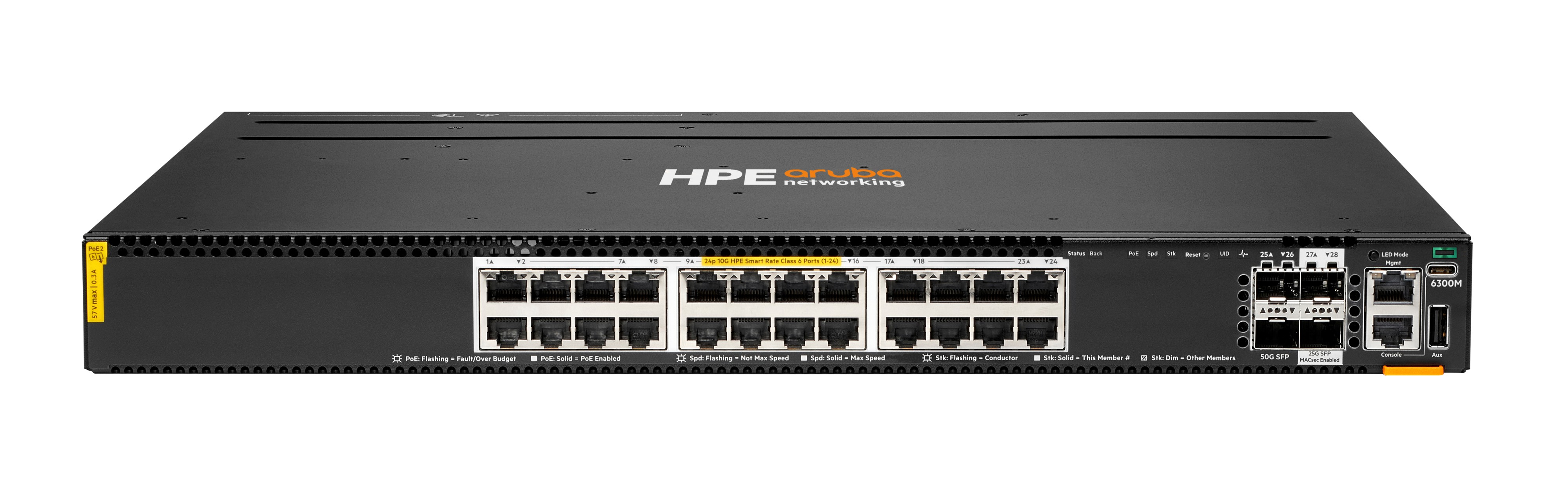 S0F99A - HPE Aruba Networking 6300M 24p 10M/100M/1G Class4 PoE 4p SFP56 50G TAA Switch - Switch - máx. distancia de apilamiento 10 km - L3 - managed - 24 x 10/100/1000 (1 PoE+)
