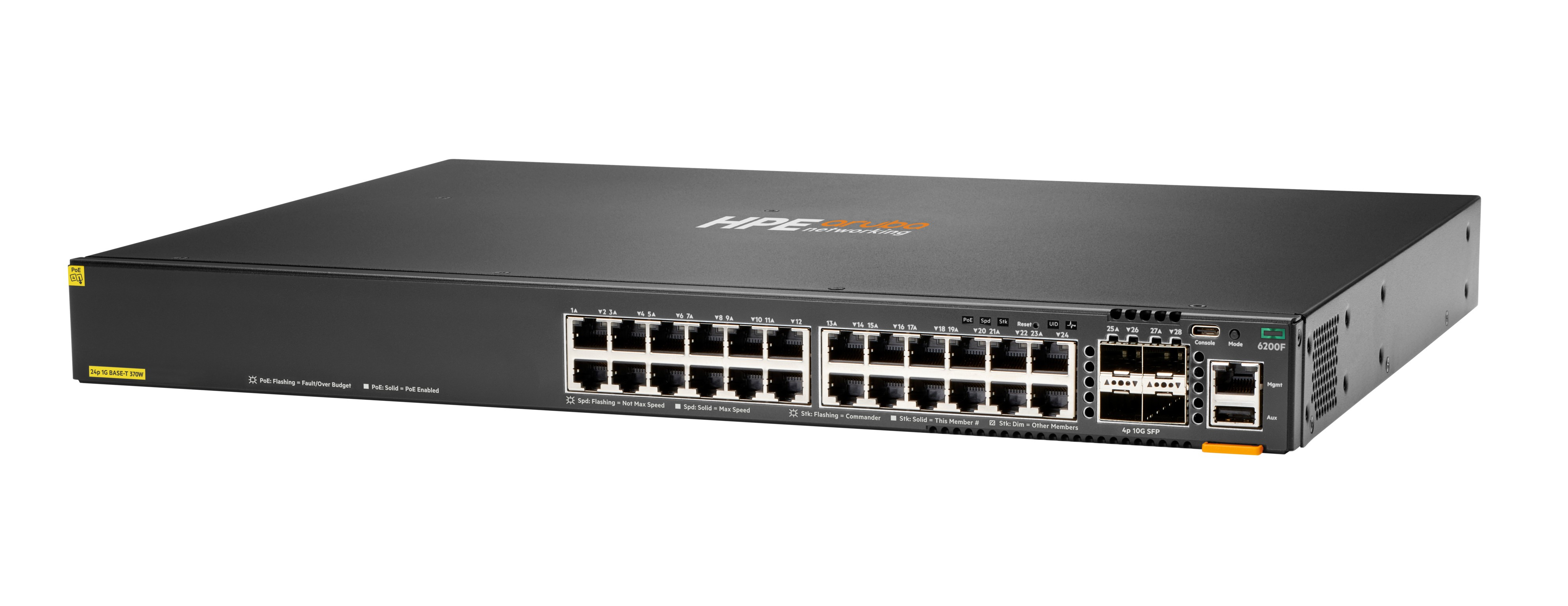 S0M82A - HPE Aruba CX 6200F 24G 4SFP PoE 370W Switch, 10km máx. stack, L3, 24x 10/100/1000