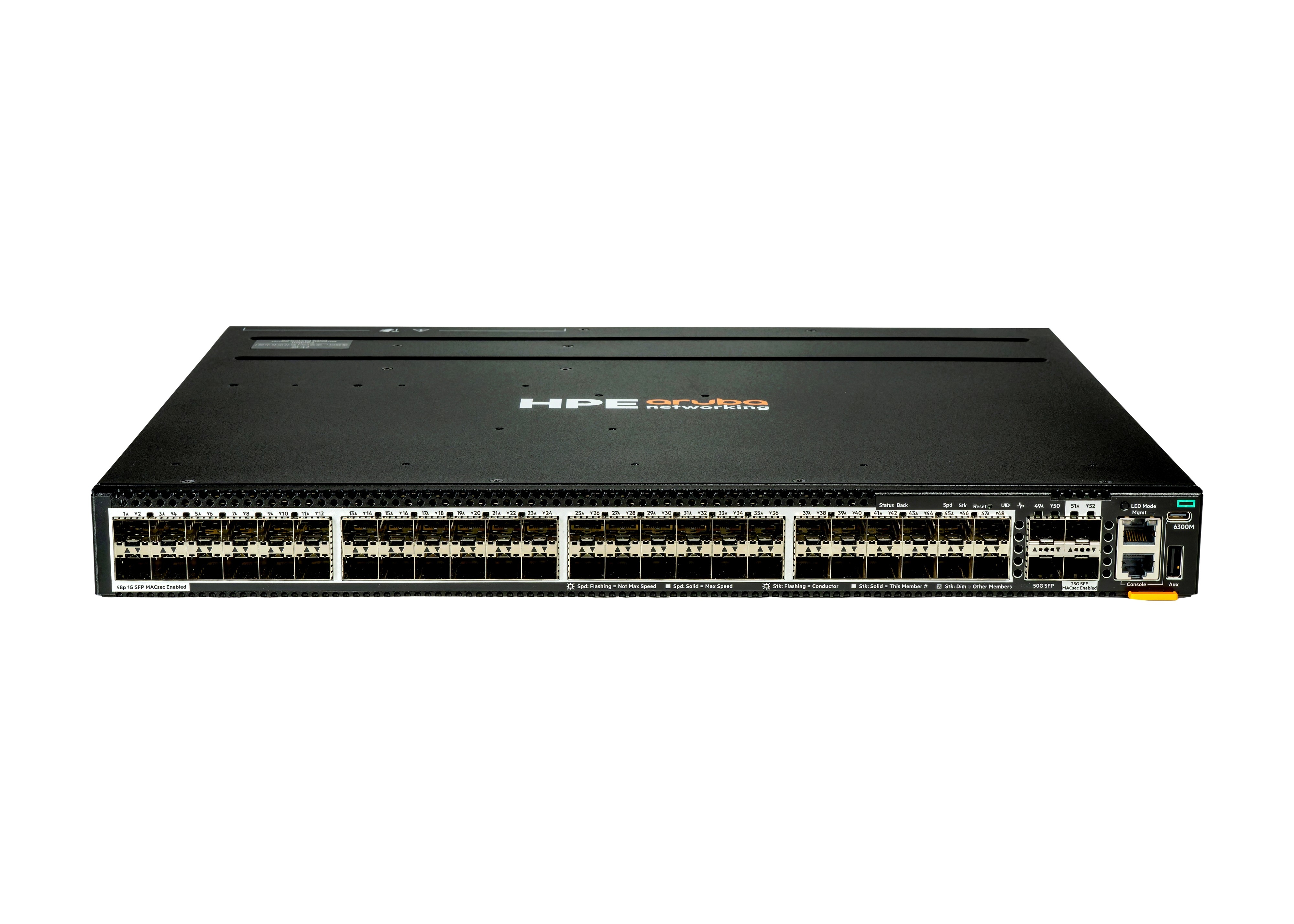 S4P43A - HPE Aruba Networking CX 6300M 48p SFP 1G 2p SFP56 50G 2p SFP28 25G MACsec Switch - Switch - L3 - managed - 48 x Gigabit SFP + 2 x 10 Gigabit / 25 Gigabit SFP + 2 x 10 Gigabit / 25 Gigabit / 50 Gigabit SFP (Uplink / Stacking)