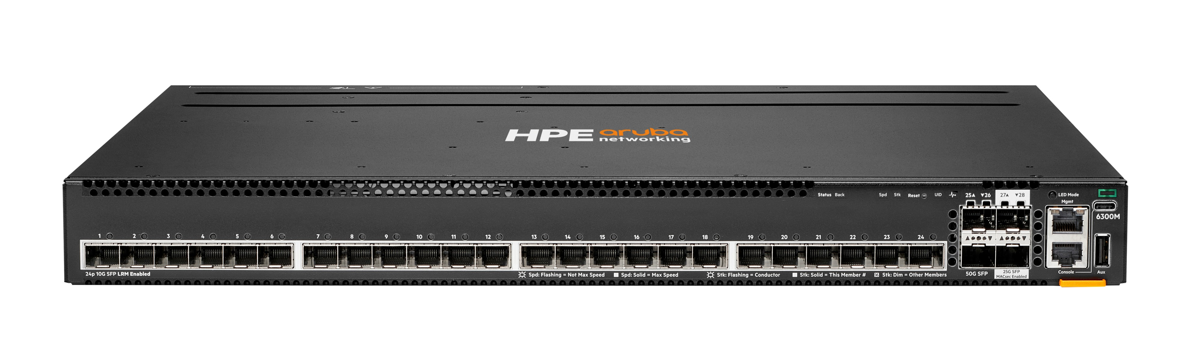 R8S92A - HPE Aruba 6300M 24p SFP+ LRM Switch, 2p 50G/25G MACsec, L3 managed, 24x 1/10GbE SFP+ + 2x 1/10/25/50GbE SFP56