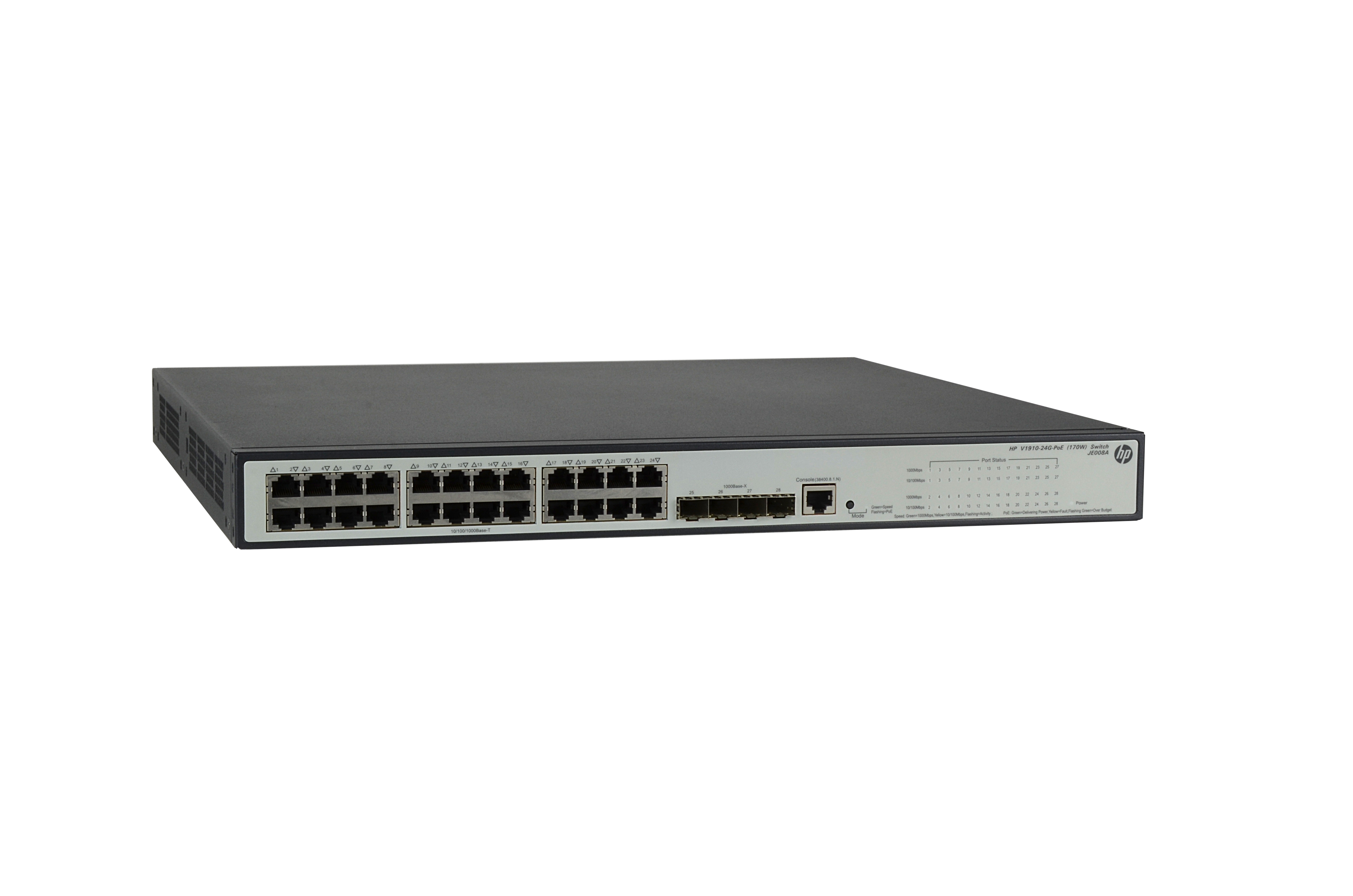 JE008A - HPE 1910-24G-PoE (170 W) Switch - Switch - managed - 24 x 10/100/1000 (PoE)
