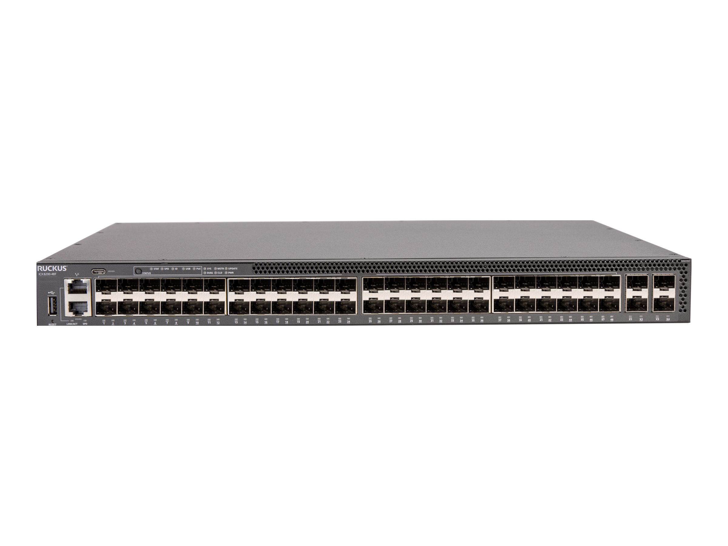 ICX8200-48F - Ruckus ICX 8200 - Switch - L3 - managed - 48 x 100/1000 / SFP + 4 x 25 GbE SFP28 (Stacking / Uplink)