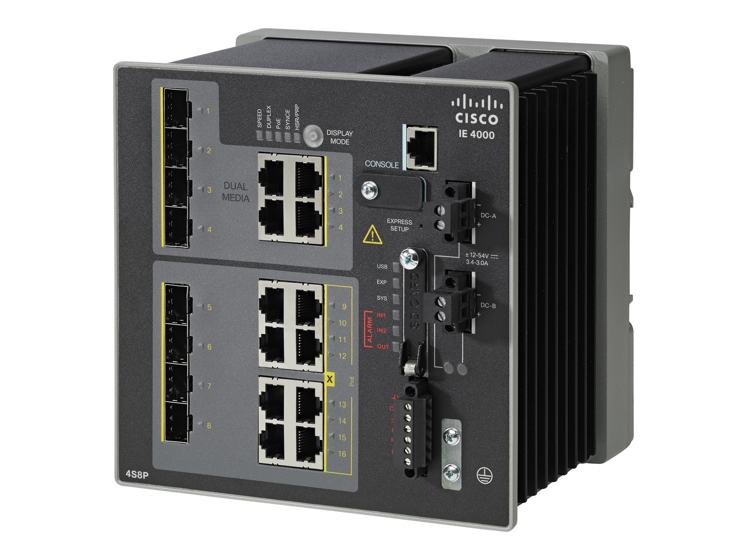 IE-4000-4GS8GP4G-E - Cisco Industrial Ethernet 4000 Series Switch, 4 x Gigabit SFP + 8 x 10/100/1000 (PoE+)